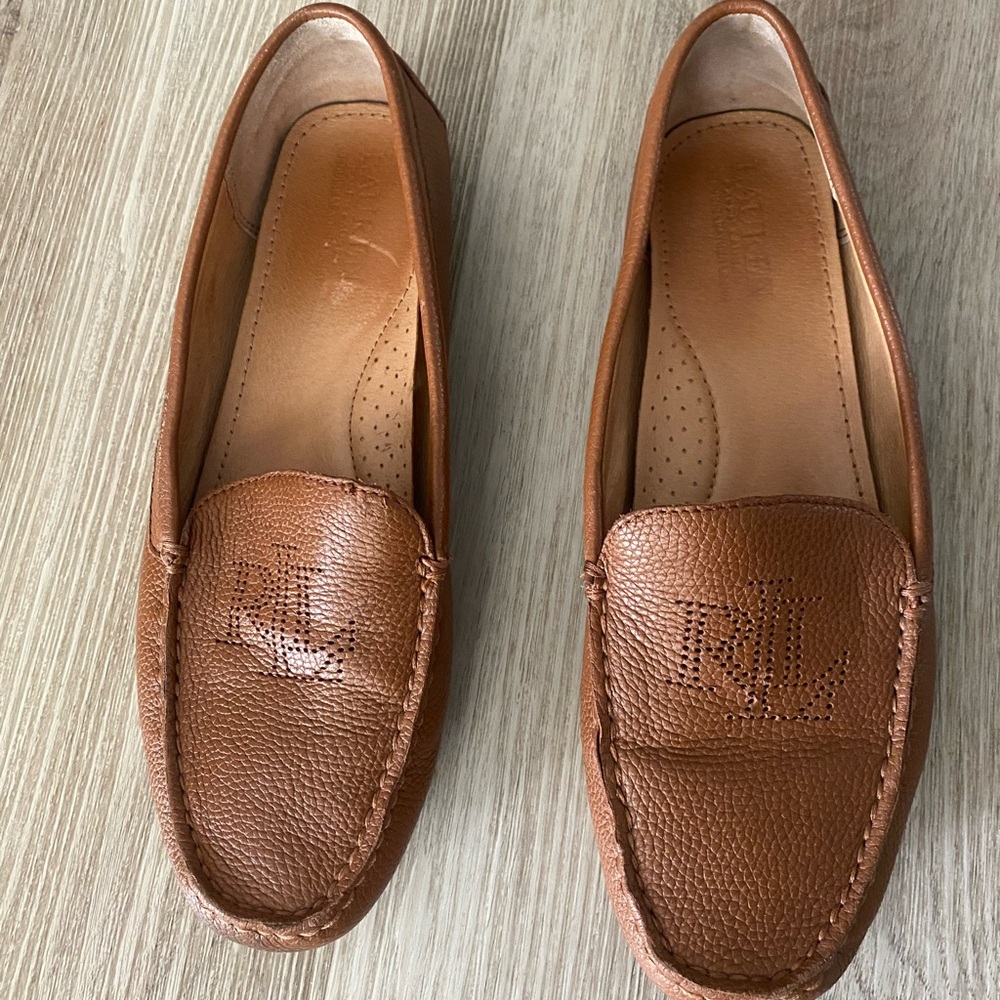 Leather Slip-On Loafers in Chestnut Brown